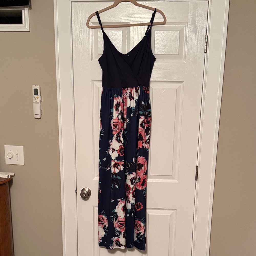 Floral Maxi Dress in Navy and Pink